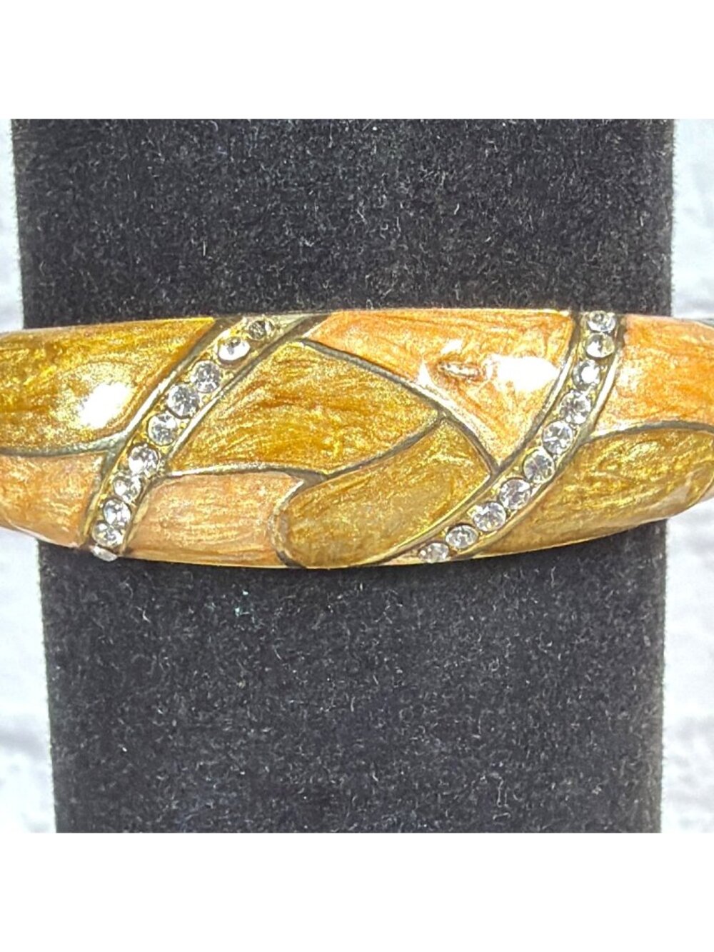VTG Art Deco Enamel Gold Tone Hinged Bangle Rhinestone Clamper Retro Bracelet - Picture 13 of 16